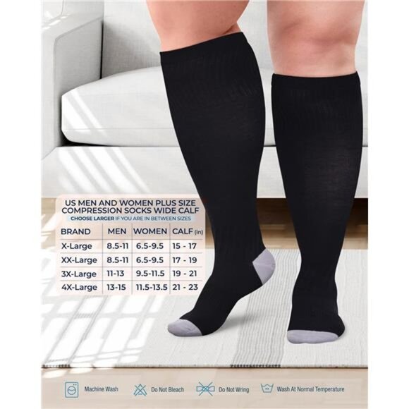 3 Pairs Plus Size Compression Socks Wide Calf | Bamboo Viscose Knee High Socks - Picture 6 of 7